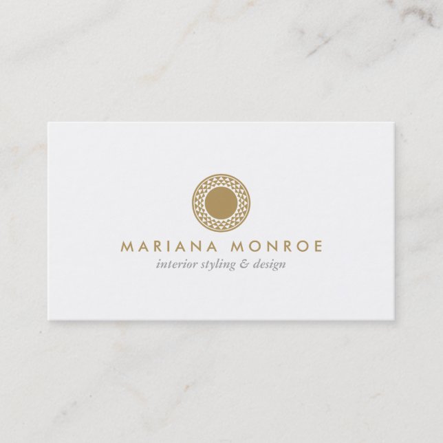 ELEGANT GOLD SUN LOGO on WHITE II Business Card (Front)