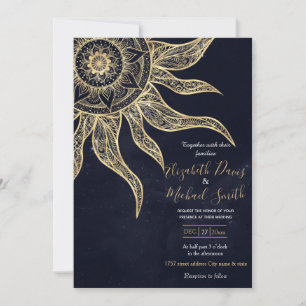 Elegant Gold Sun Mandala Blue Nebula Design Invitation