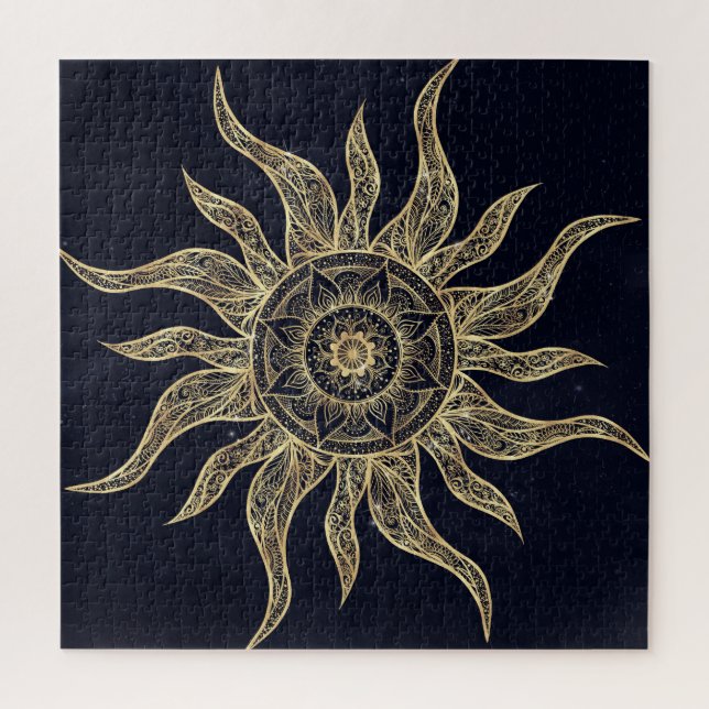 Elegant Gold Sun Mandala Blue Nebula Design Jigsaw Puzzle (Vertical)