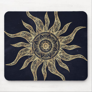 Elegant Gold Sun Mandala Blue Nebula Design Mouse Mat