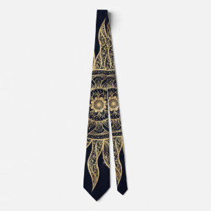 Elegant Gold Sun Mandala Blue Nebula Design Tie