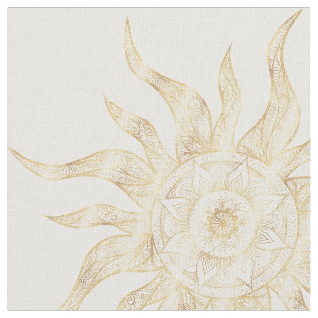 Elegant Gold Sun Mandala Design Fabric (Close Up)