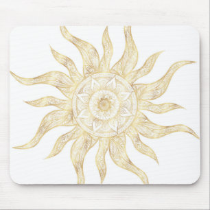 Elegant Gold Sun Mandala Design Mouse Mat
