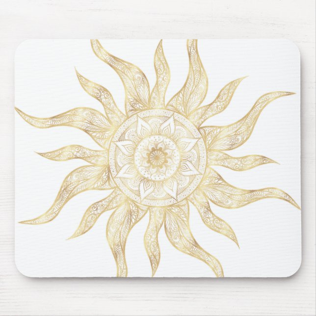 Elegant Gold Sun Mandala Design Mouse Mat (Front)