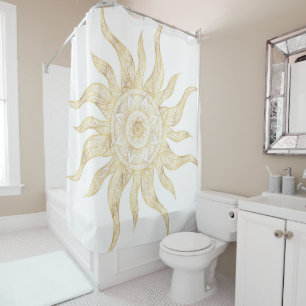 Elegant Gold Sun Mandala Design Shower Curtain