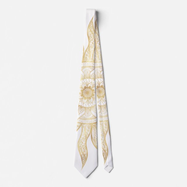 Elegant Gold Sun Mandala Design Tie (Front)
