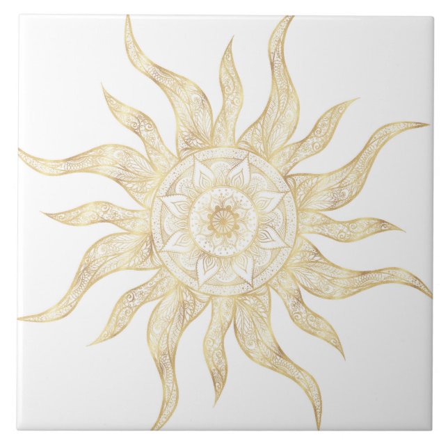 Elegant Gold Sun Mandala Design Tile (Front)