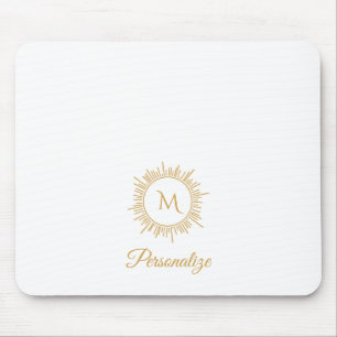 Elegant Gold Sunburst Simple Monogram and Name Mouse Mat