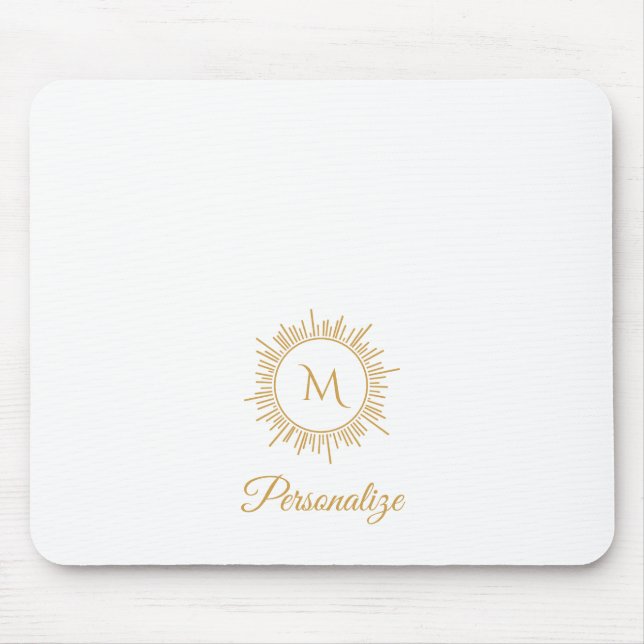 Elegant Gold Sunburst Simple Monogram and Name Mouse Mat (Front)