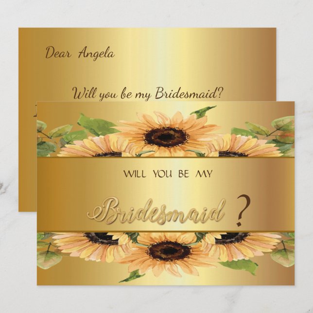 Elegant Gold Sunflowers Bridesmaid Card (Front/Back)