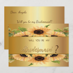 Elegant Gold Sunflowers Bridesmaid Card