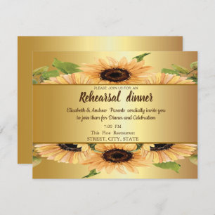 Elegant Gold,Sunflowers Rehearsal Dinner Invitation