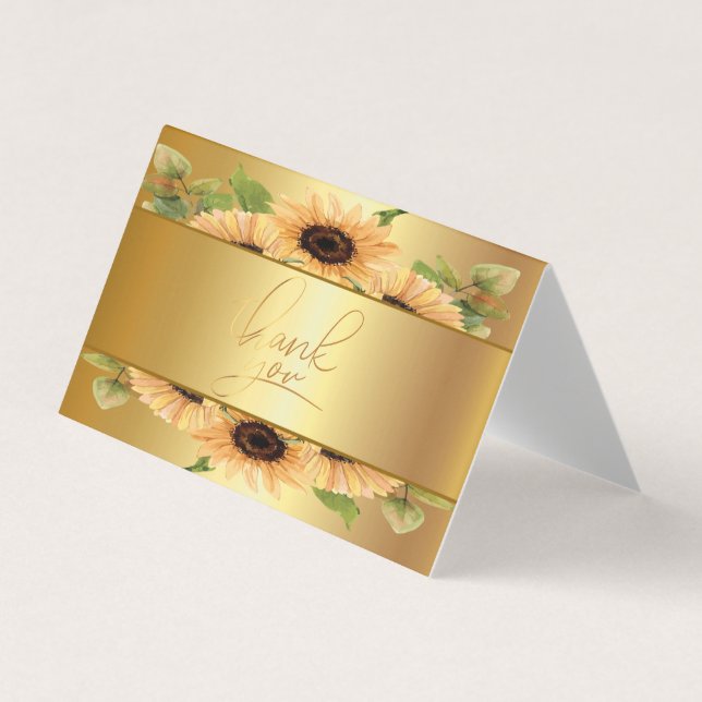 Elegant Gold SunflowersThank You Card (Front)