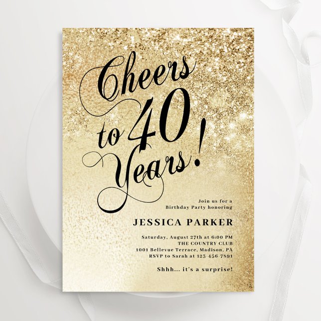Elegant Gold Surprise 40th Birthday Invitation (Creator Uploaded)