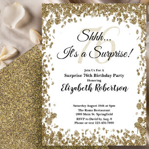 Elegant Gold Surprise 76th Birthday Invitation
