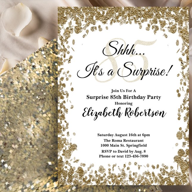 Elegant Gold Surprise 85th Birthday Invitation (Creator Uploaded)