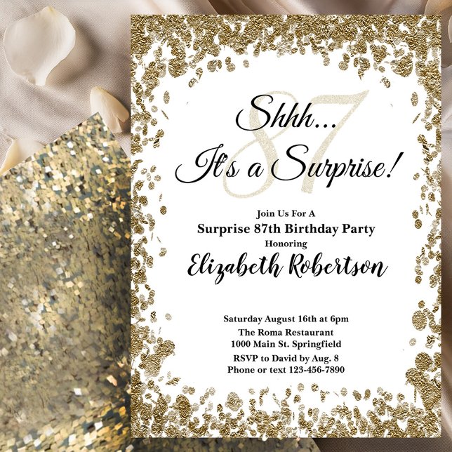 Elegant Gold Surprise 87th Birthday Invitation (Creator Uploaded)
