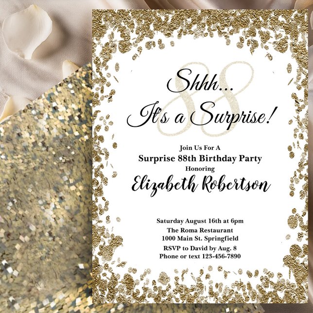 Elegant Gold Surprise 88th Birthday Invitation (Creator Uploaded)