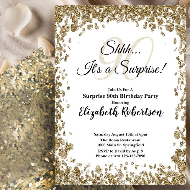 Elegant Gold Surprise 90th Birthday Invitation (Creator Uploaded)