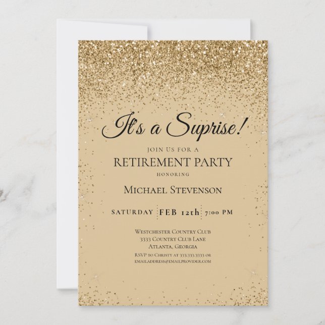 Elegant Gold Surprise Retirement Party Invitation (Front)