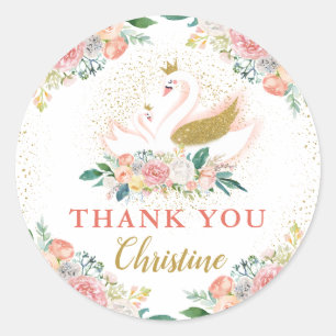 Elegant Gold Swan Princess Pink Floral Thank You Classic Round Sticker