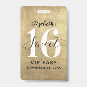 Elegant Gold Sweet 16 Birthday VIP Badge ID Badge