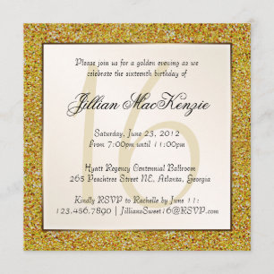 Elegant Gold Sweet 16 Faux Glitter Invite