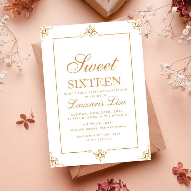 Elegant Gold Sweet Sixteen 16 Birthday Invitation (Creator Uploaded)