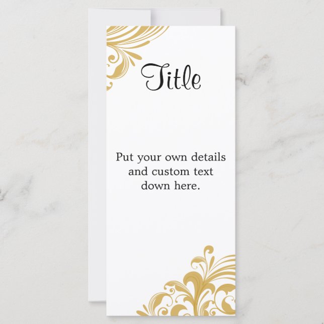Elegant Gold Swirl 4" X 9" Wedding Details Card (Front)