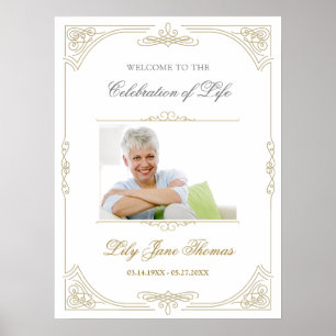 Elegant Gold Swirl Funeral Welcome Sign - 18 x 24