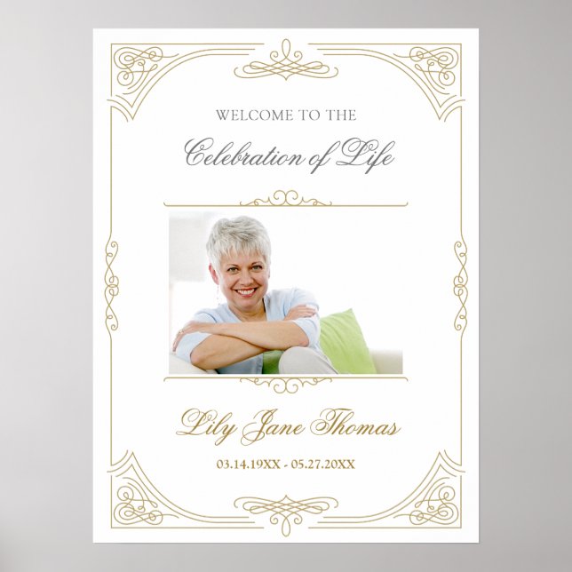 Elegant Gold Swirl Funeral Welcome Sign - 18 x 24 (Front)