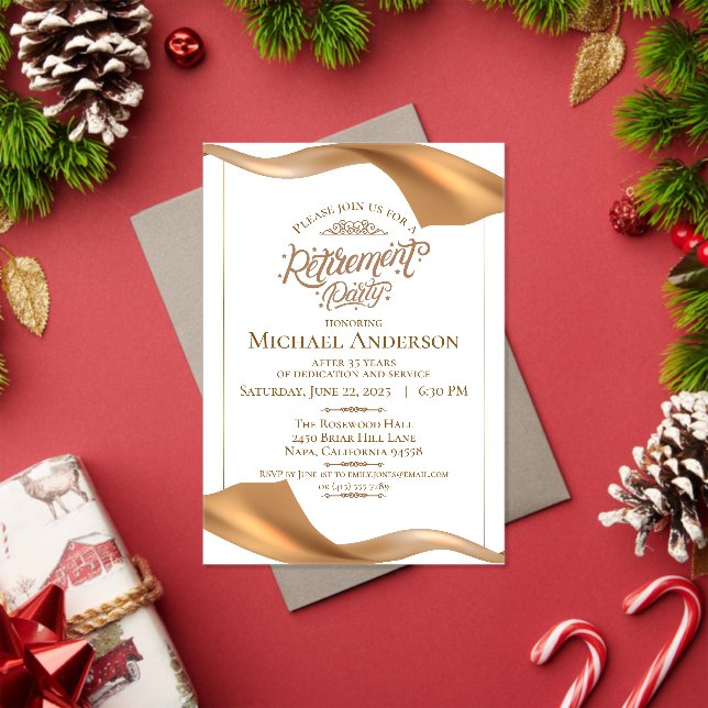 Elegant Gold Swirl Retirement Party Acrylic Invitations (Insitu (Holiday))