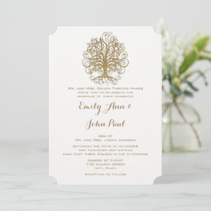 Elegant Gold Swirl Tree Forest Wedding Invitation