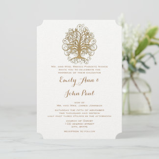 Elegant Gold Swirl Tree Forest Wedding Invitation