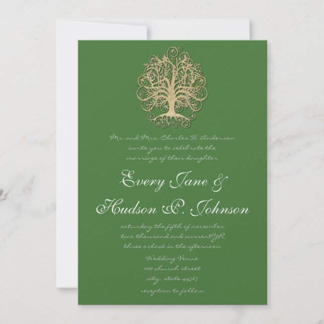Elegant Gold Swirl Tree Roots of Love Wedding  Invitation (Front)