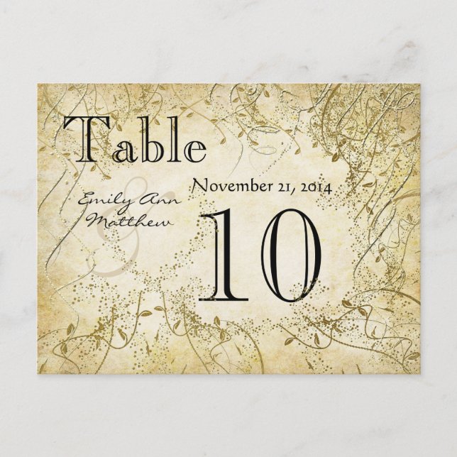 Elegant Gold Swirl Wedding Table Number Postcard (Front)