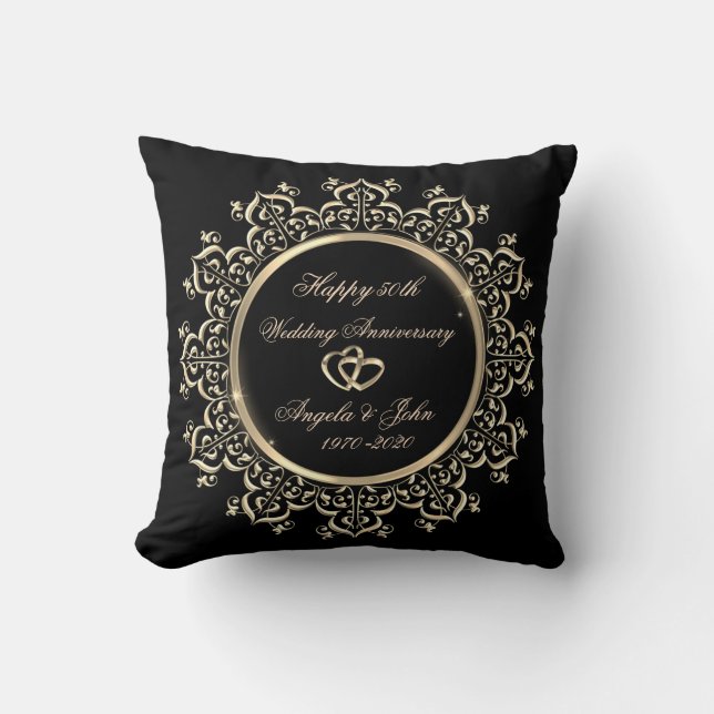 Elegant Gold Swirls 50th Wedding Anniversary Cushion (Front)