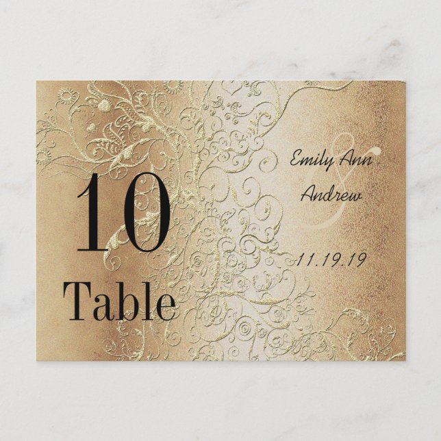 Elegant Gold Swirls Black Font Table Numbers Postcard (Front)
