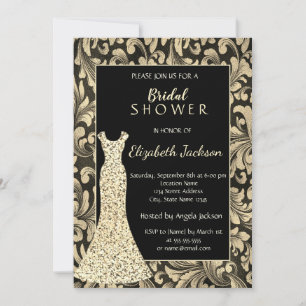 Elegant Gold Swirls,Glitter Dress Bridal Shower Invitation