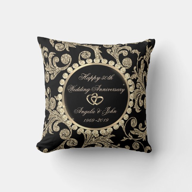 Elegant Gold Swirls,Heart 50th Wedding Anniversary Cushion (Front)