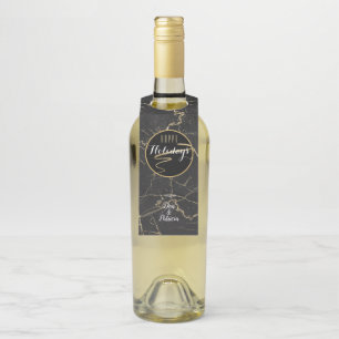 Elegant Gold Swoosh Marble Look Happy Holiday Bottle Tag