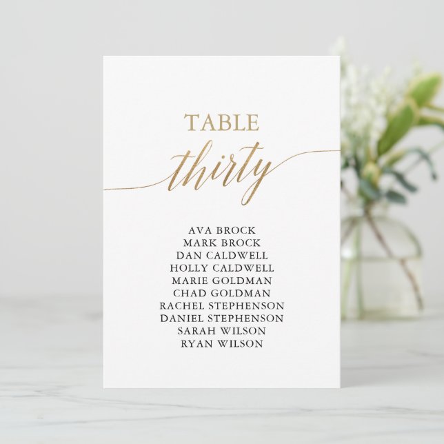 Elegant Gold Table Number 30 Seating Chart (Standing Front)