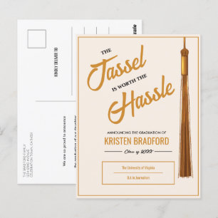 Elegant Gold Tassel Beige Graduation Announcement Postcard