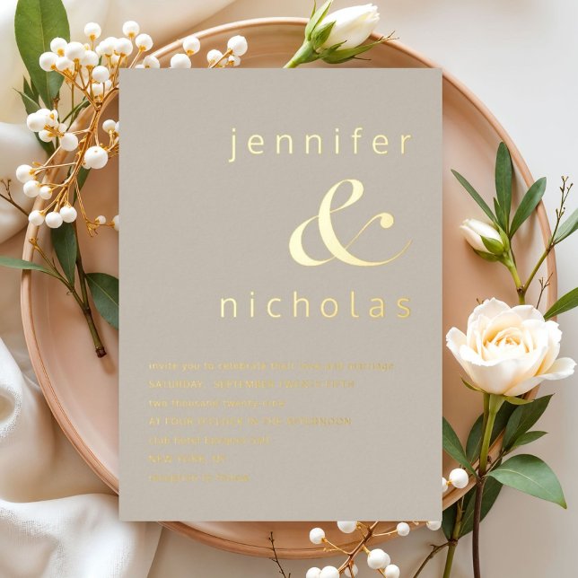 Elegant Gold Taupe Beige Ampersand Wedding (Elegant Gold Taupe Beige Ampersand Wedding Foil Invitation)