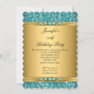 Elegant Gold Teal Glitter Diamond Birthday Party Invitation
