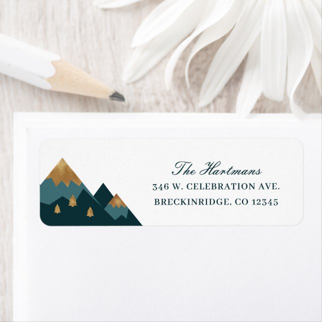 Elegant Gold Teal Mountains Return Address  (Insitu)