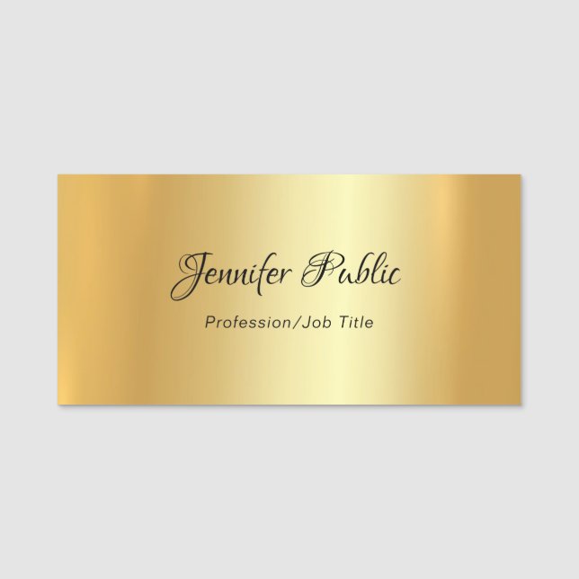 Elegant Gold Template Handwritten Script Modern Name Tag (Front)