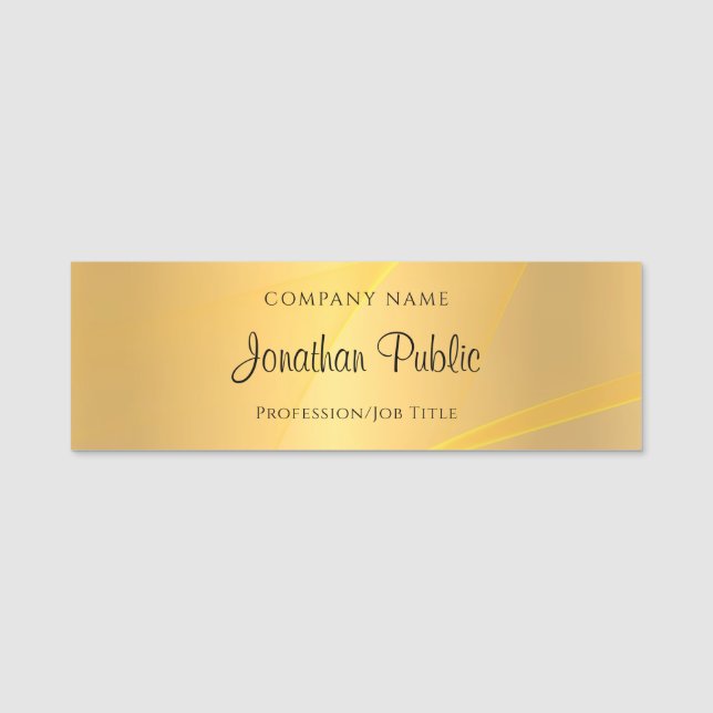 Elegant Gold Template Handwritten Script Modern Name Tag (Front)