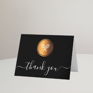 Elegant Gold & Tennis Rackets Pretty Calligraphy Thank You Card