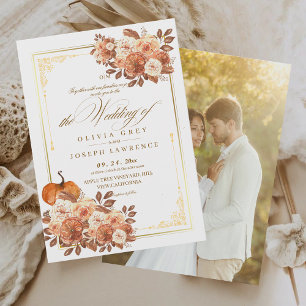 Elegant Gold Terracotta Floral Boho Rustic Wedding Invitation